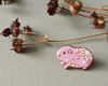 Hand painted pink guinea pig with white flowers handmade pin brooch 3.jpg