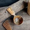Handmade wooden coffee scoop from natural willow wood with decorated handle - 02