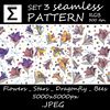 watercolor seamless pattern floral design nature  lilies bees dragonflies stars rgb 300dpi 5000px set 3 instant downloawd files