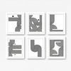 minimalist posters, mid centure art set of 6 prints, in gray tones