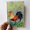 Rooster in the meadow acrylic small painting 1