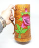 10 USSR Vintage Bark Wood Pitcher Vase hand painted NASTURTIUMS 1970s.jpg