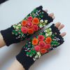embroidered fingerless gloves flowers mittens