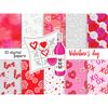 Digital crafting papers for Valentine's Day. White, pink and red vibrant roses digital backgrounds. White hearts on a gray background patterns. Love seamless di
