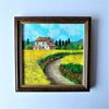 Painting-rustic-landscape-nature-field-of-wildflowers-and-house-art-in-a-frame