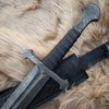 Scorched Earth Damascus Steel Sword- Medieval Hand Forged Collectible Sword W Genuine Leather Back Sheat.jpg