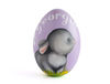 purple painted personalized wooden egg with a cute bunny