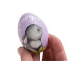 light purple wooden egg with a cute bunny and a personalized inscription