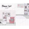 Living room and bedroom boss girl interiors for work at home. A room with a red armchair with a white pillow with a polka dot print, a white woolen footstool. W