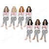 Cliparts of girls Planner Girls. Stylish trendy lady boss in white shirts, gray ballerinas and gray trousers with a black belt sit cross-legged with a pink plan