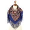 blue pavlovoposad merino wool shawl scarf silk fringe 1958-14