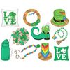 Set of clipart elements for St. Patrick's Day for planner. Cake green leprechaun hat. Rainbow piece of cake in a cut. Bouquet of trefoils. Leprechaun boot with 