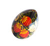 russian easter wooden egg hand painted red strawberry and golden and green leaves on black background
