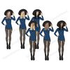 Zodiac girls. Celestial girls. Girls with crescent moon pendants around their necks in a black hat, blue bodysuit, black transparent tights with gold stars prin
