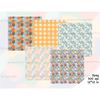 Spring orange checkered digital pattern. Floral seamless papers with daisies, red, pink and yellow flowers. Bright spots pattern. Summer seamless pattern. garde