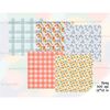 Spring blue and red checkered digital patterns. Floral seamless paper with daisies, red, orange, blue, pink and yellow flowers. Seamless paper gardering. Bright