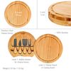 Bamboo Cheese Board and Knife Set - 10 inch Swiveling Charcuterie Board With Slide-Out Drawer, Serving Platter, Round Serving Tray, Wood Cheese Board Set - Birt