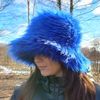 Blue faux fur bucket hat. Festival fuzzy neon hat. Bright blue fluffy fur hat. Rave bucket hat.