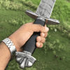 New Custom Handmade Damascus Steel Medieval Norman Viking Sword, Micarta HN.jpg