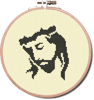 The face of Jesus, eyes closed, wearing a crown of thorns easy counted cross stitch chart, perfect for first timers! This design is quick and easy in work.
