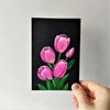 Pink-tulips-painting-flowers-acrylic-on-black-canvas-small-wall-decor.jpg