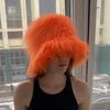 Bright orange hat. Faux fur bucket hat. Festival fuzzy neon hat.