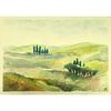 Watercolor art size 5,9 by 8,3 inches. Tuscany Hills on yellow paper.