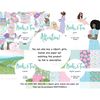 Set of spring clipart with girls with books in their hands in summer dresses. Summer Mountain Background. Romantic tea table. A set of pastel digital seamless p