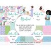 Set of spring clipart with girls with books in their hands in summer dresses. A set of pastel digital seamless papers for crafting. Summer purple, blue, pink an