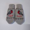 Gray wool mittens - Women's winter fluffy mittens - Knitted mittens with  ornament