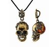 Gold Skull Necklace Men Pendant black faux leather cord Punk Hip Hop for Boyfriend Male Stainless Steel Brass Amber Jewelry for Men voluminous brutal pendant ha
