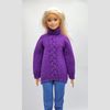 Dark purple sweater with braid pattern for Barbie doll