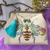 Floral bee summer linen bag with hand embroidery in boho style.jpg