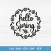 words hello spring with round frame