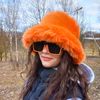 Orange pumpkin bucket hat made of faux fur. Festival fuzzy hat. Rave shaggy hat