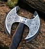 handmade Double headed Vikings axe, forged steel, double handed axe, leather wrapping, premium leather sheath (1).jpg