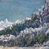 Mountain slopes covered with dense forest Fragment of a close-up Original Landscape with an expressive texture.