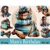 Watercolor clipart african american male birthday. Men's birthdays. One man with dreadlocks, the other with short hair. Tiered blue birthday cake. A piece of ch