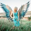 Angel wings costume blue and silver flexible wings.jpg