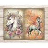 Junk Journal vintage pages with watercolor pastel magical Fairy Tale magical fantasy mythical unicorns with posh hair. On the left is the head of a unicorn with