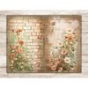Watercolor summer flowers on brick wall background Junk Journal page set. Bouquets of summer flowers on the background of brick walls. On the left are red and w