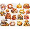 Watercolor autumn cozy sweaters fall vibes, wooden carts with autumn harvest pumpkins, autumn bouquet of flowers, autumn leaf wreath, autumn harvest fruit baske