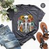 Aesthetic Skeleton Shirt, Floral Skeleton Graphic Tees, Funny Skull TShirts, Gift for Her, Summer Clothing, Groovy Flower VNeck T-Shirt - 1.jpg
