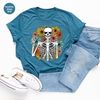 Aesthetic Skeleton Shirt, Floral Skeleton Graphic Tees, Funny Skull TShirts, Gift for Her, Summer Clothing, Groovy Flower VNeck T-Shirt - 4.jpg