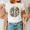 Aesthetic Skeleton Shirt, Floral Skeleton Graphic Tees, Funny Skull TShirts, Gift for Her, Summer Clothing, Groovy Flower VNeck T-Shirt - 7.jpg