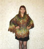 brown green russian shawl, goat down wrap, Orenburg kerchief, Warm crochet stole, Winter women's scarf, Gift for her.JPG