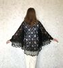 black wool women's big size poncho, large size openwork knitted blouse, warm crochet sweater, gift for wife, gift for her.JPG