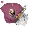Watercolor Skulls Shirt, Groovy Graphic Tees, Cool Floral Skeleton T Shirt, Skeleton Clothing, Trendy Gift for Her, Birthday Gift for Women - 7.jpg