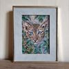 01 Small oil painting in a frame under glass - little leopard 4.7 -6.6 in (12-16.8 cm)..jpg