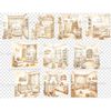 Baby Shower watercolor interiors of children's rooms in beige tones in anticipation of a baby. children's rooms with cribs, soft teddy bear toys, closets with t